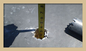 Core sampling tool to check for depth, existing moisture content, and current roofing composition.
